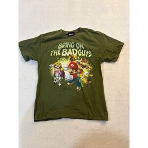 Nintendo Super Mario Bring On The Bad Guys Green Graphic T-Shirt Kids XL 14/16